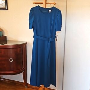 DKNY Teal Blue Midi Dress with Belt